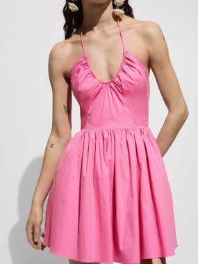 Mango Cotton Pink Halter Mini Dress